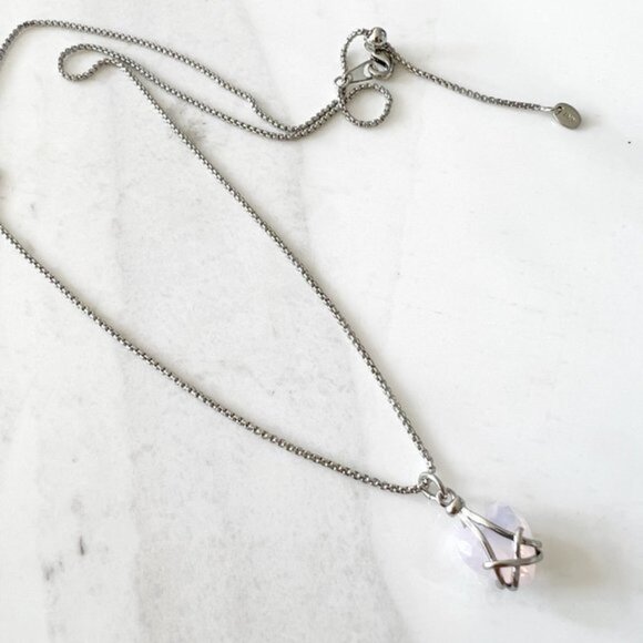 Jones New York Rose Crystal Heart Pendant Necklace Silver - Picture 6 of 6